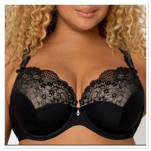 Curvy Couture Tulip Lace Push Up Bra Black Size 44C